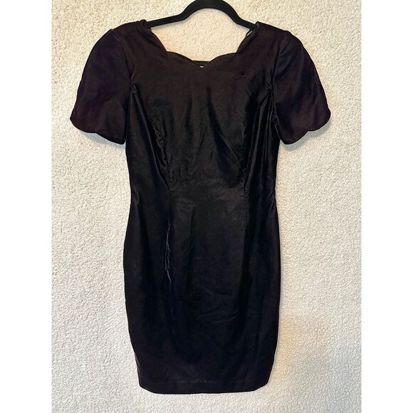 VTG Santa Fe Dark‎ Purple Velvet Sleeveless Dress Size 4 Scolloped Neckline - Picture 1 of 15